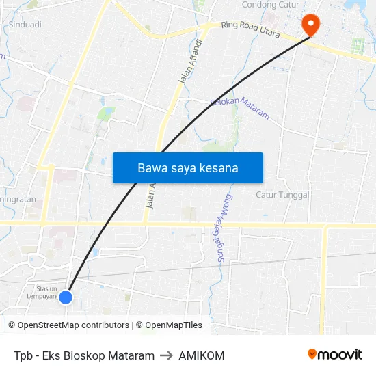Tpb - Eks Bioskop Mataram to AMIKOM map