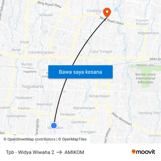 Tpb - Widya Wiwaha 2 to AMIKOM map