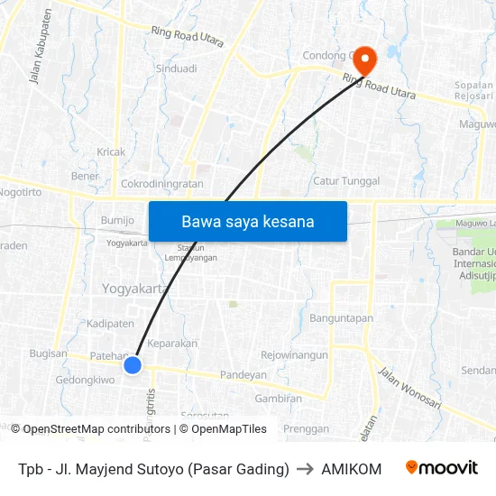 Tpb - Jl. Mayjend Sutoyo (Pasar Gading) to AMIKOM map