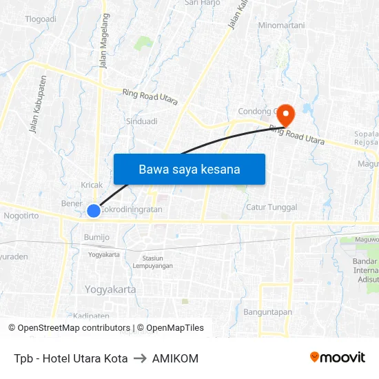 Tpb - Hotel Utara Kota to AMIKOM map
