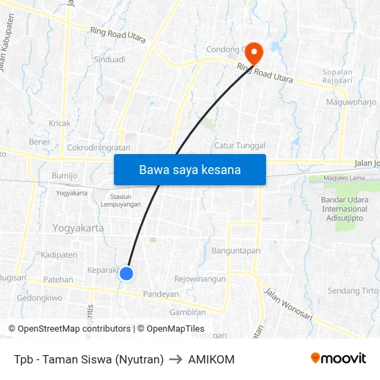 Tpb - Taman Siswa (Nyutran) to AMIKOM map