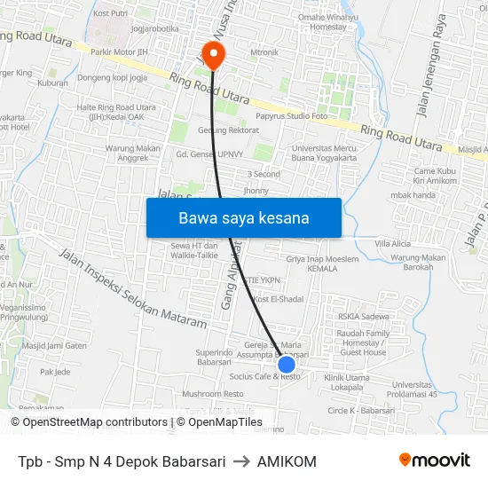 Tpb - Smp N 4 Depok Babarsari to AMIKOM map