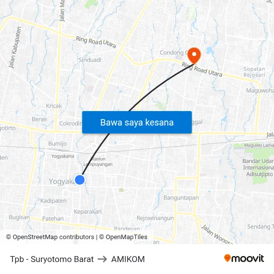 Tpb - Suryotomo Barat to AMIKOM map