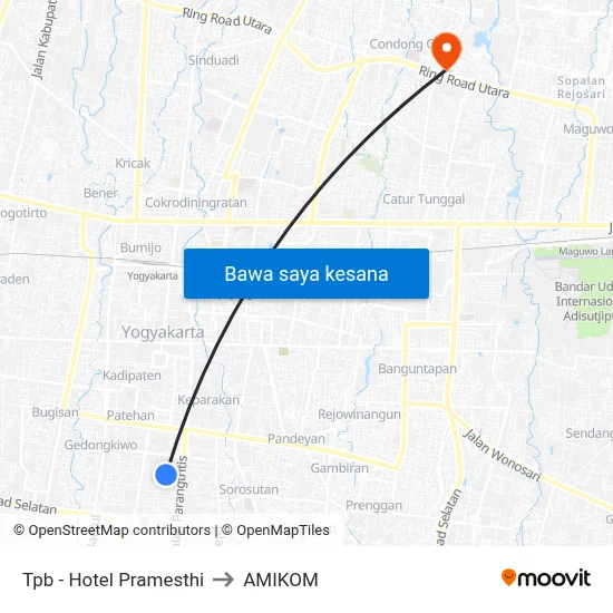 Tpb - Hotel Pramesthi to AMIKOM map