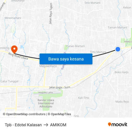 Tpb - Edotel Kalasan to AMIKOM map