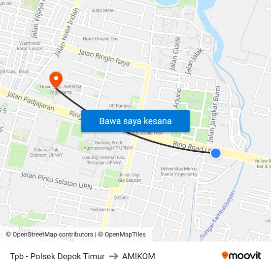 Tpb - Polsek Depok Timur to AMIKOM map