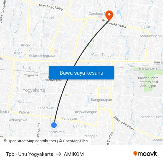 Tpb - Unu Yogyakarta to AMIKOM map