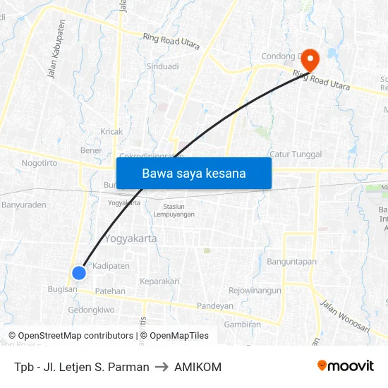 Tpb - Jl. Letjen S. Parman to AMIKOM map