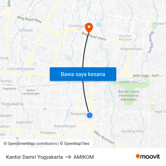 Kantor Damri Yogyakarta to AMIKOM map