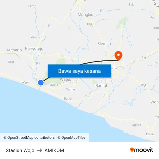 Stasiun Wojo to AMIKOM map