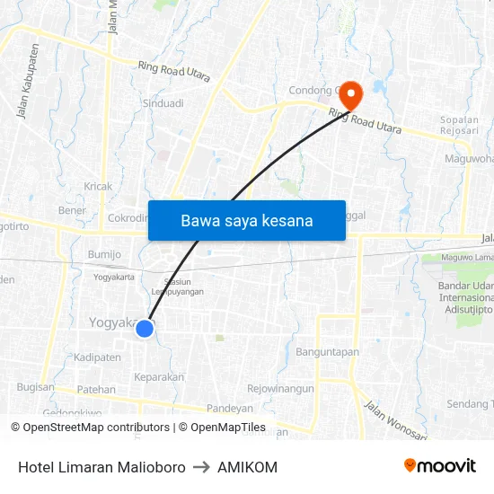 Hotel Limaran Malioboro to AMIKOM map