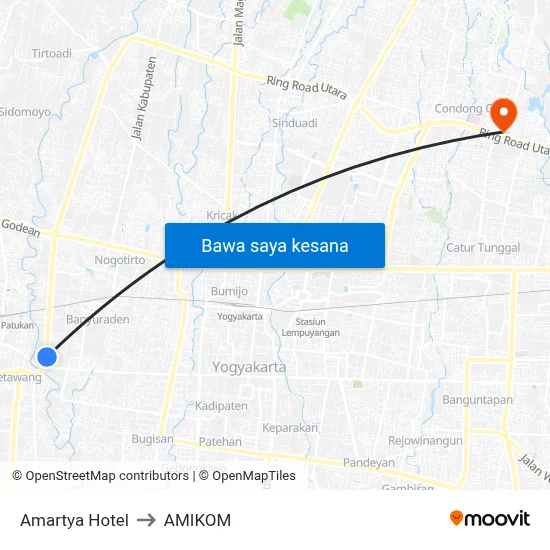 Amartya Hotel to AMIKOM map