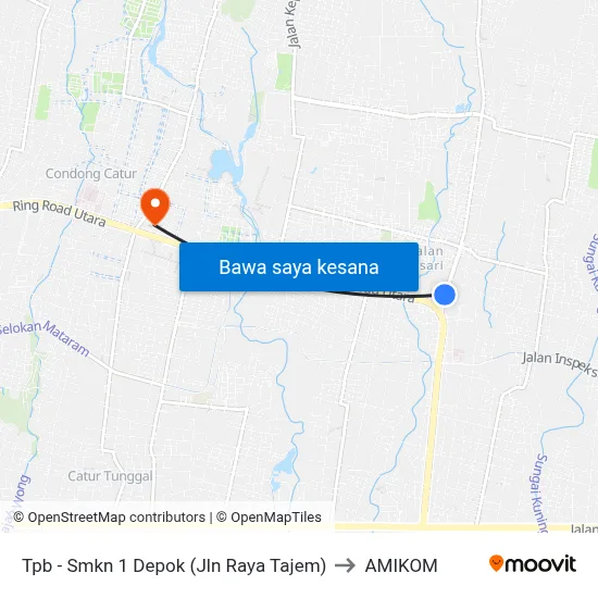 Tpb - Smkn 1 Depok (Jln Raya Tajem) to AMIKOM map