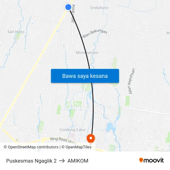 Puskesmas Ngaglik 2 to AMIKOM map