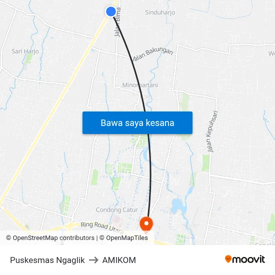 Puskesmas Ngaglik to AMIKOM map