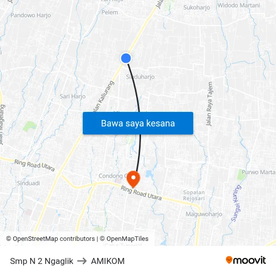 Smp N 2 Ngaglik to AMIKOM map