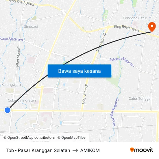 Tpb - Pasar Kranggan Selatan to AMIKOM map