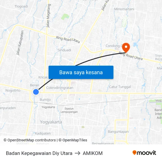 Badan Kepegawaian Diy Utara to AMIKOM map