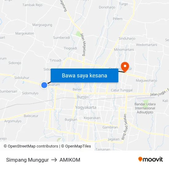 Simpang Munggur to AMIKOM map
