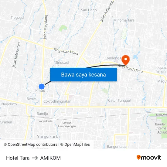Hotel Tara to AMIKOM map