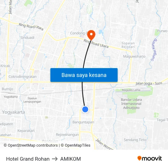 Hotel Grand Rohan to AMIKOM map