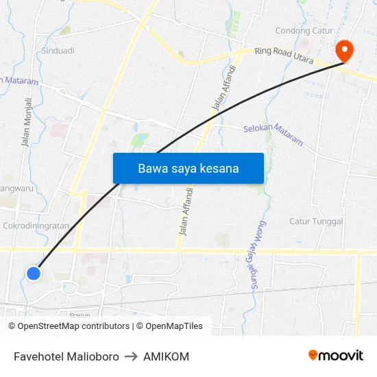 Favehotel Malioboro to AMIKOM map