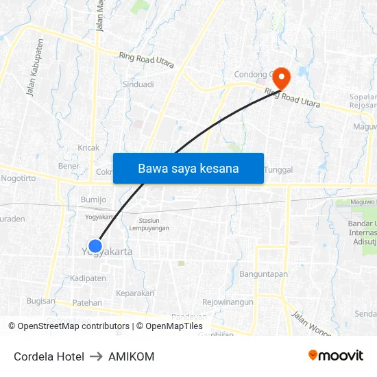 Cordela Hotel to AMIKOM map