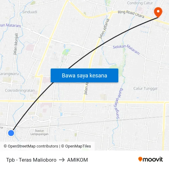 Tpb - Teras Malioboro to AMIKOM map