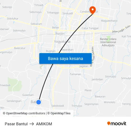 Pasar Bantul to AMIKOM map
