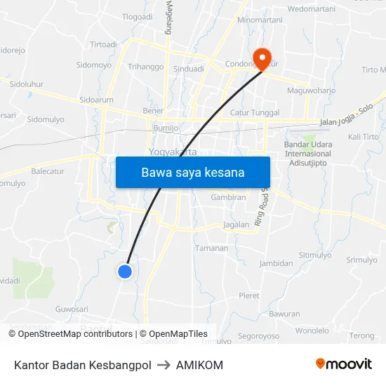 Kantor Badan Kesbangpol to AMIKOM map