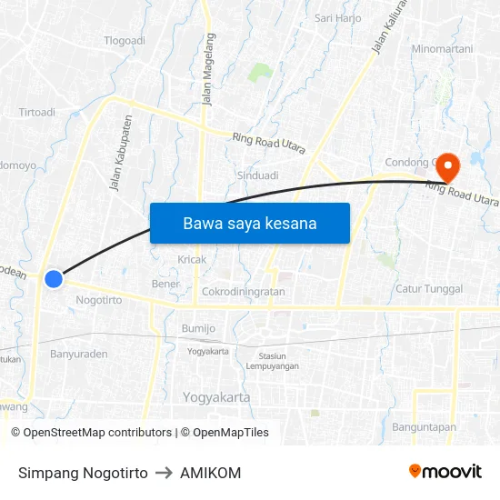Simpang Nogotirto to AMIKOM map