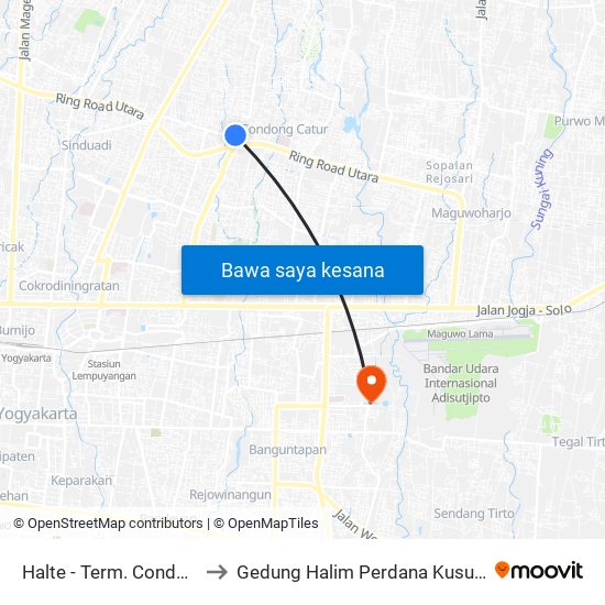 Halte - Term. Condongcatur to Gedung Halim Perdana Kusuma (STTA) map