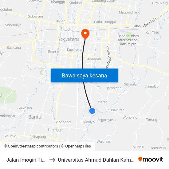 Jalan Imogiri Timur to Universitas Ahmad Dahlan Kampus 1 map