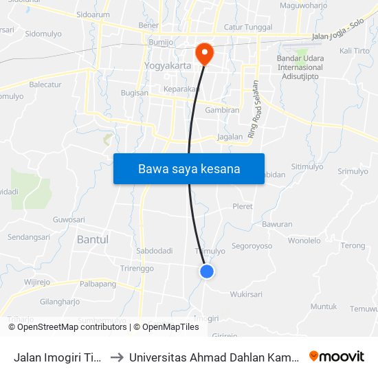 Jalan Imogiri Timur to Universitas Ahmad Dahlan Kampus 1 map