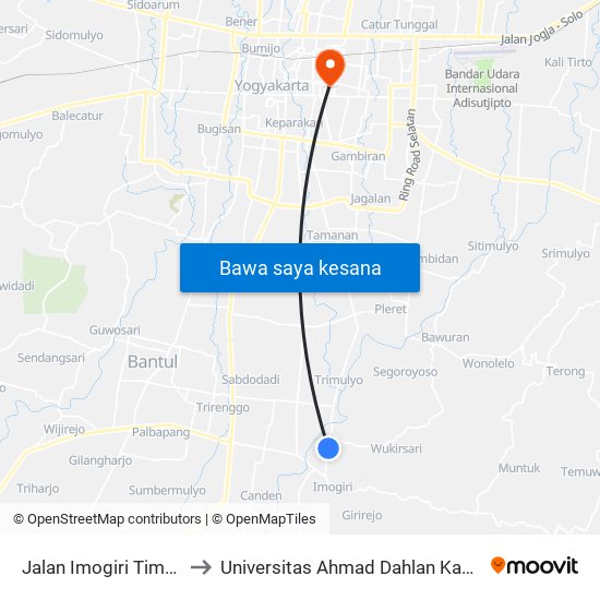 Jalan Imogiri Timur 96 to Universitas Ahmad Dahlan Kampus 1 map