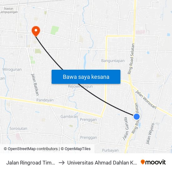 Jalan Ringroad Timur, 490 to Universitas Ahmad Dahlan Kampus 1 map