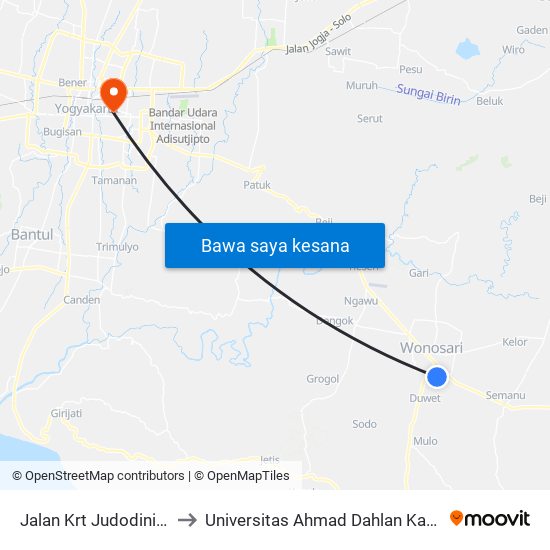 Jalan Krt Judodiningrat to Universitas Ahmad Dahlan Kampus 1 map