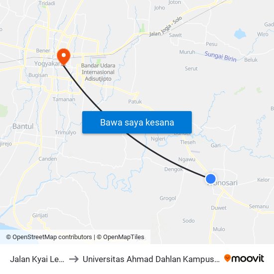 Jalan Kyai Legi to Universitas Ahmad Dahlan Kampus 1 map