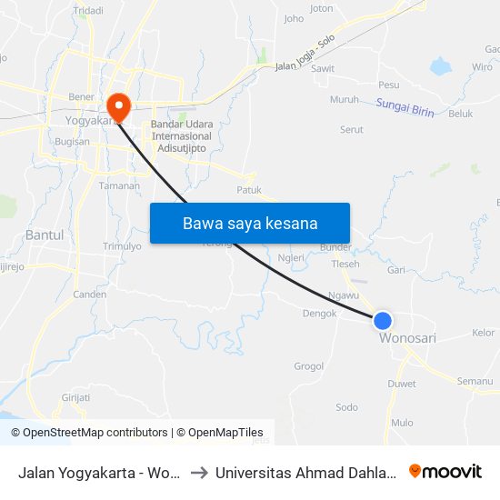 Jalan Yogyakarta - Wonosari 945 to Universitas Ahmad Dahlan Kampus 1 map