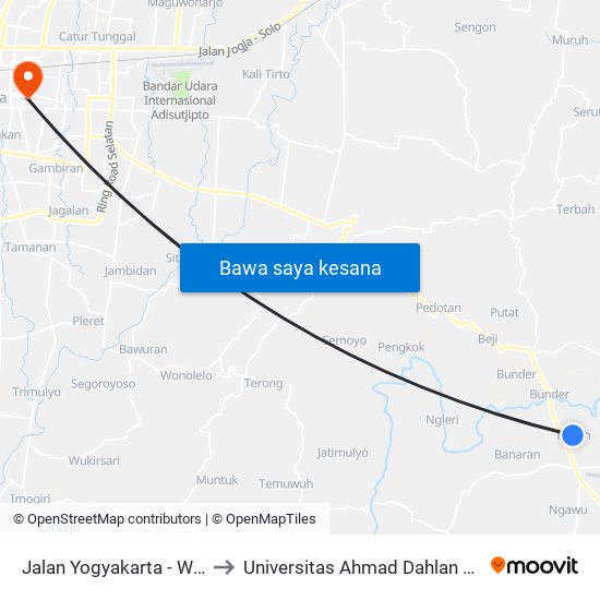 Jalan Yogyakarta - Wonosari to Universitas Ahmad Dahlan Kampus 1 map