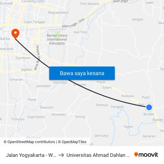 Jalan Yogyakarta - Wonosari to Universitas Ahmad Dahlan Kampus 1 map