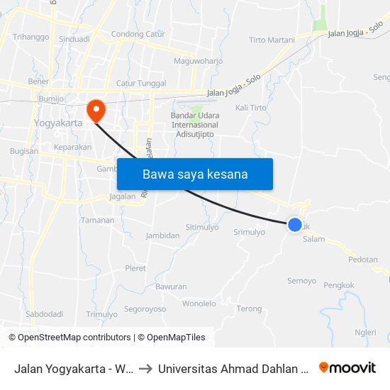 Jalan Yogyakarta - Wonosari to Universitas Ahmad Dahlan Kampus 1 map