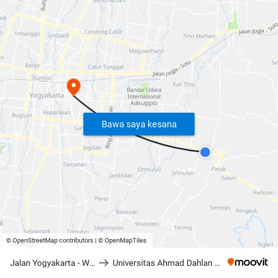 Jalan Yogyakarta - Wonosari to Universitas Ahmad Dahlan Kampus 1 map