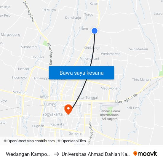 Wedangan Kampoeng 2 to Universitas Ahmad Dahlan Kampus 1 map