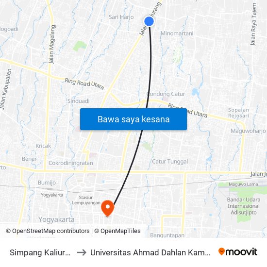 Simpang Kaliurang to Universitas Ahmad Dahlan Kampus 1 map