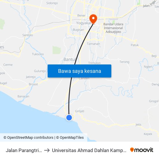 Jalan Parangtritis to Universitas Ahmad Dahlan Kampus 1 map