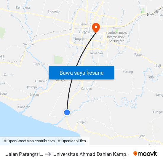 Jalan Parangtritis to Universitas Ahmad Dahlan Kampus 1 map