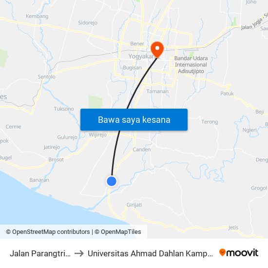 Jalan Parangtritis to Universitas Ahmad Dahlan Kampus 1 map