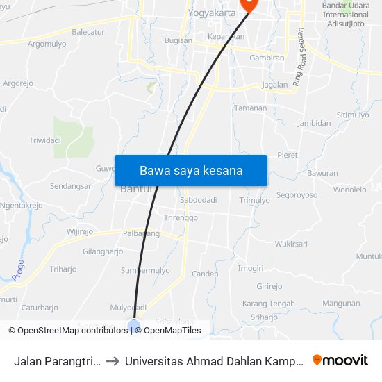 Jalan Parangtritis to Universitas Ahmad Dahlan Kampus 1 map