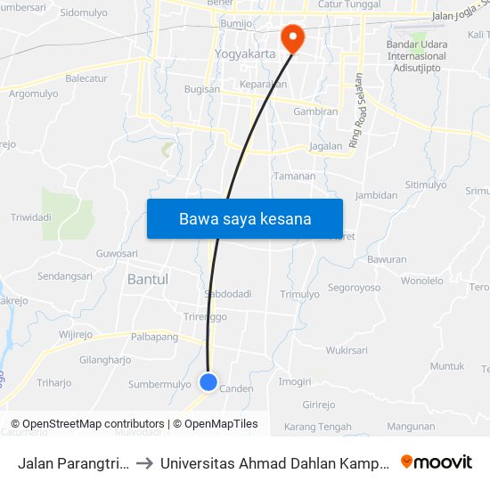 Jalan Parangtritis to Universitas Ahmad Dahlan Kampus 1 map